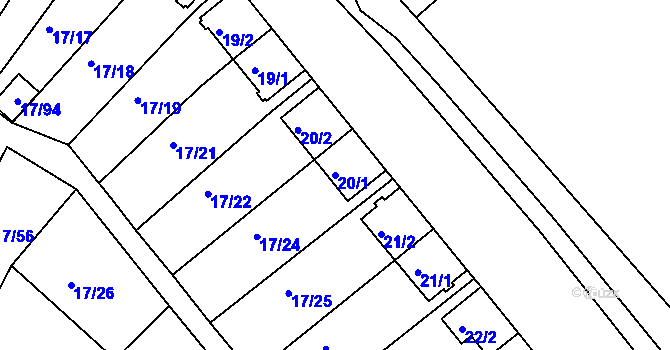 Parcela st. 20/1 v KÚ Svatava, Katastrální mapa