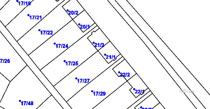 Parcela st. 21/1 v KÚ Svatava, Katastrální mapa