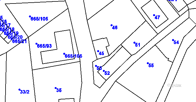 Parcela st. 45 v KÚ Svatava, Katastrální mapa