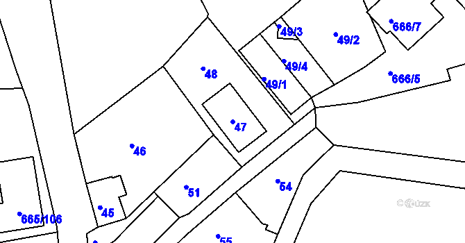 Parcela st. 47 v KÚ Svatava, Katastrální mapa