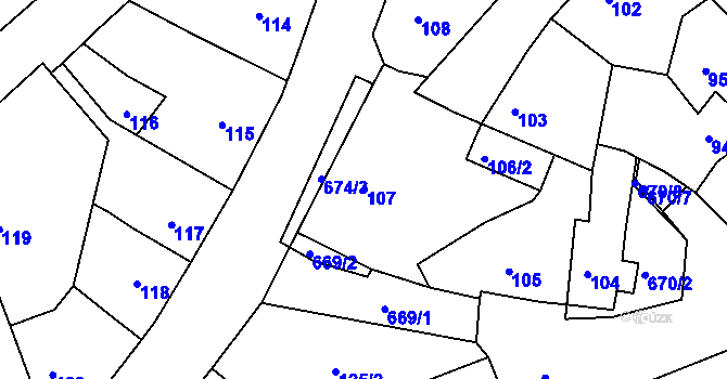 Parcela st. 107 v KÚ Svatava, Katastrální mapa