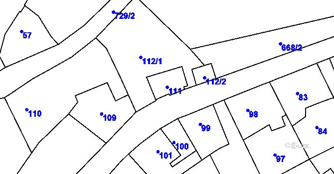 Parcela st. 111 v KÚ Svatava, Katastrální mapa