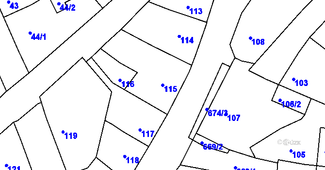 Parcela st. 115 v KÚ Svatava, Katastrální mapa