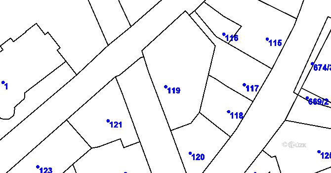 Parcela st. 119 v KÚ Svatava, Katastrální mapa