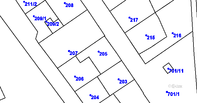 Parcela st. 205 v KÚ Svatava, Katastrální mapa