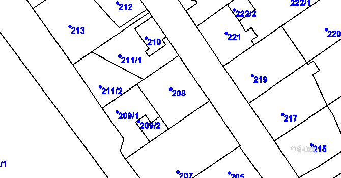 Parcela st. 208 v KÚ Svatava, Katastrální mapa