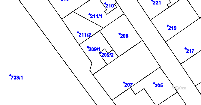 Parcela st. 209/2 v KÚ Svatava, Katastrální mapa