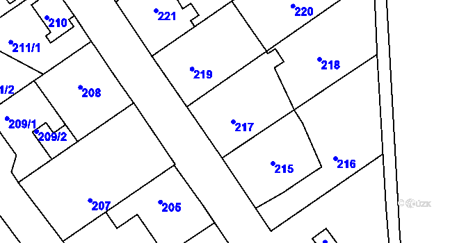 Parcela st. 217 v KÚ Svatava, Katastrální mapa