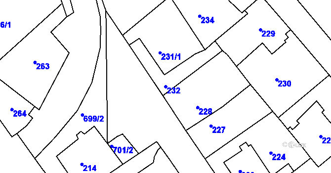 Parcela st. 232 v KÚ Svatava, Katastrální mapa