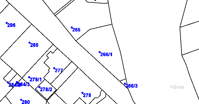 Parcela st. 266/1 v KÚ Svatava, Katastrální mapa