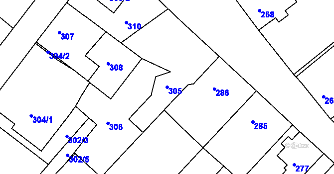 Parcela st. 305 v KÚ Svatava, Katastrální mapa
