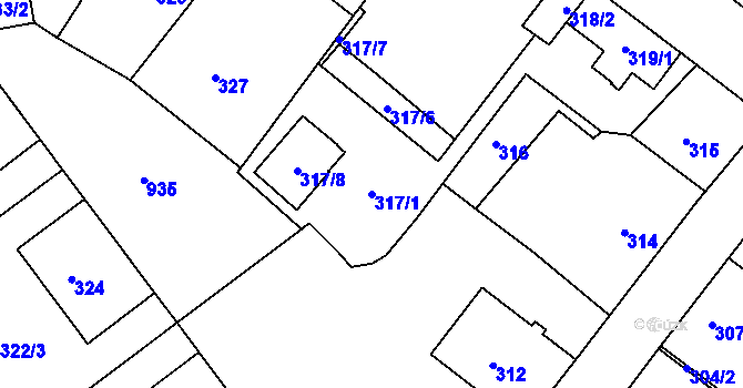Parcela st. 317/1 v KÚ Svatava, Katastrální mapa