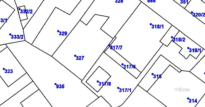 Parcela st. 317/5 v KÚ Svatava, Katastrální mapa