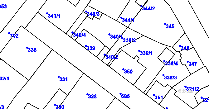Parcela st. 340/2 v KÚ Svatava, Katastrální mapa