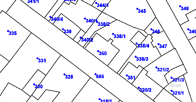 Parcela st. 350 v KÚ Svatava, Katastrální mapa