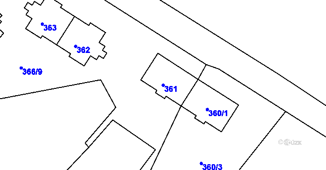 Parcela st. 361 v KÚ Svatava, Katastrální mapa