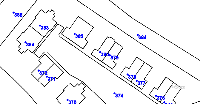 Parcela st. 380 v KÚ Svatava, Katastrální mapa