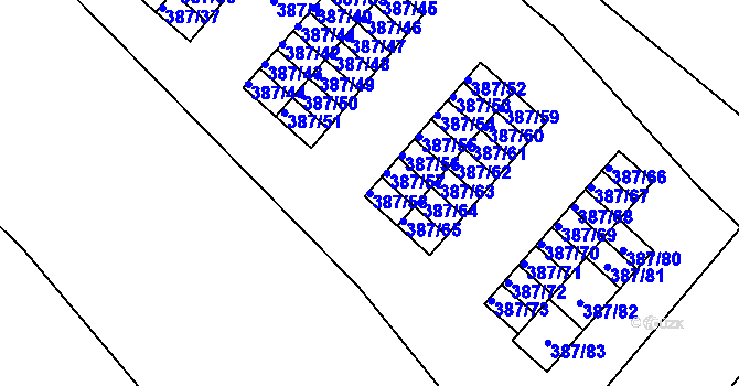 Parcela st. 387/58 v KÚ Svatava, Katastrální mapa