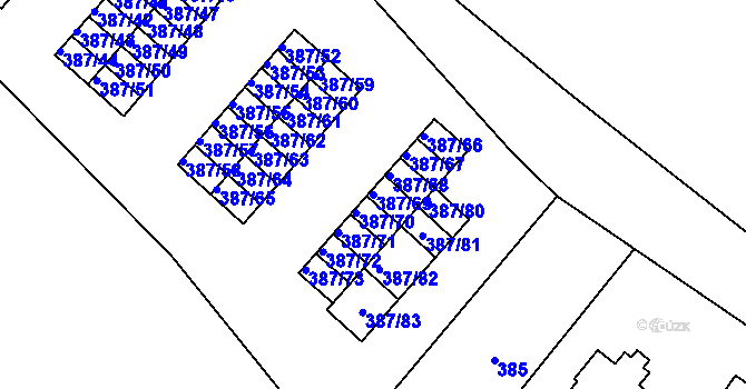 Parcela st. 387/69 v KÚ Svatava, Katastrální mapa