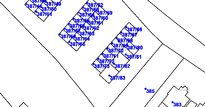 Parcela st. 387/71 v KÚ Svatava, Katastrální mapa