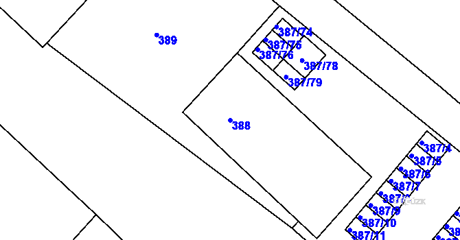 Parcela st. 388 v KÚ Svatava, Katastrální mapa