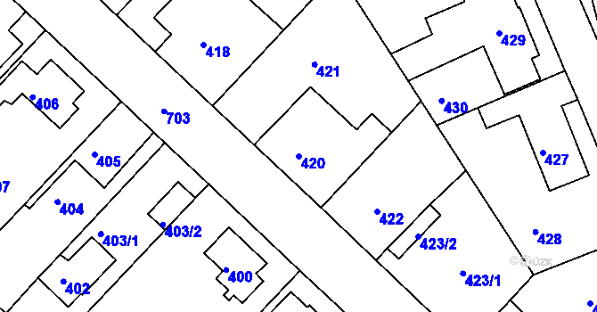 Parcela st. 420 v KÚ Svatava, Katastrální mapa