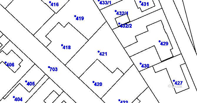 Parcela st. 421 v KÚ Svatava, Katastrální mapa