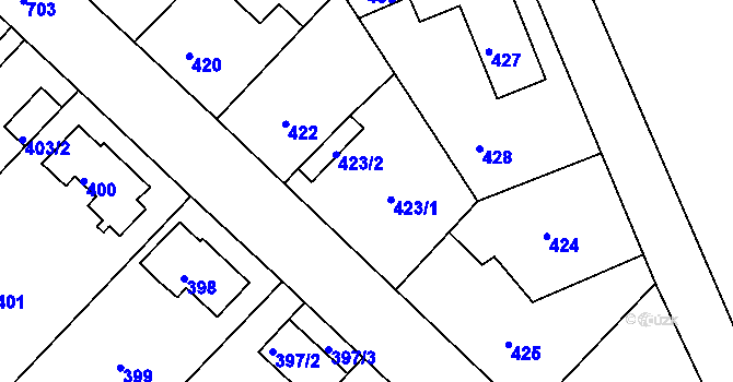 Parcela st. 423 v KÚ Svatava, Katastrální mapa
