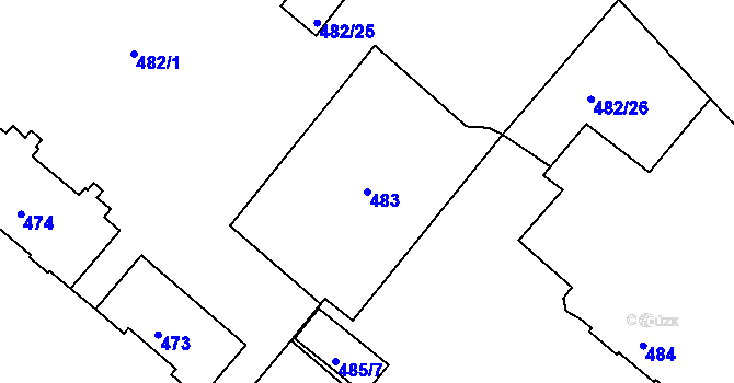 Parcela st. 483 v KÚ Svatava, Katastrální mapa