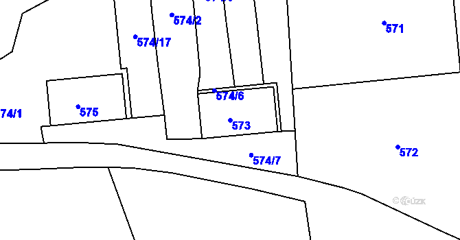 Parcela st. 573 v KÚ Svatava, Katastrální mapa