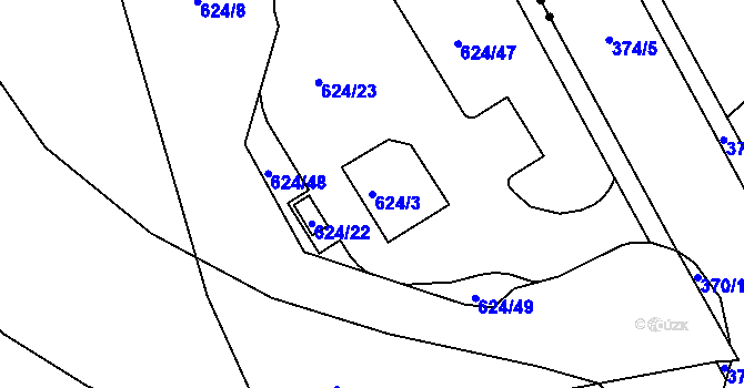 Parcela st. 624/3 v KÚ Svatava, Katastrální mapa
