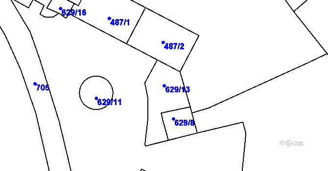 Parcela st. 629/13 v KÚ Svatava, Katastrální mapa