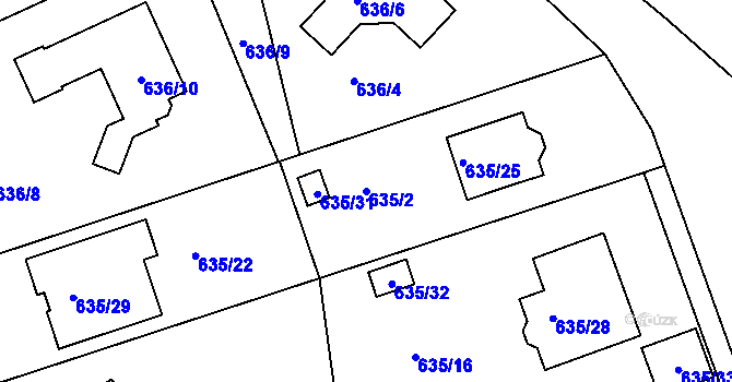 Parcela st. 635/2 v KÚ Svatava, Katastrální mapa