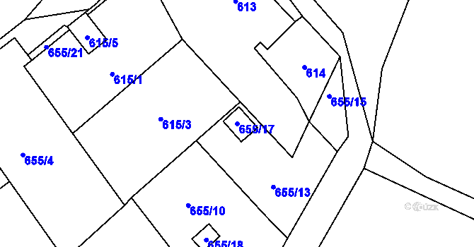 Parcela st. 655/17 v KÚ Svatava, Katastrální mapa