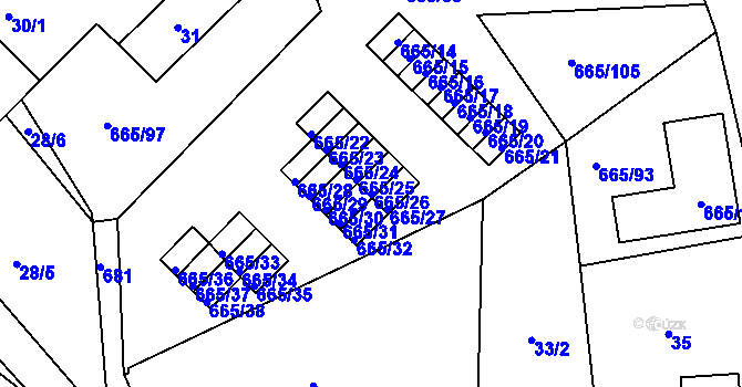 Parcela st. 665/26 v KÚ Svatava, Katastrální mapa