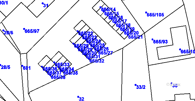 Parcela st. 665/27 v KÚ Svatava, Katastrální mapa