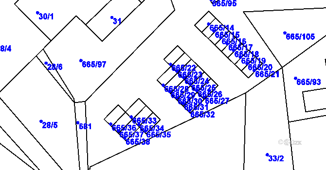 Parcela st. 665/28 v KÚ Svatava, Katastrální mapa