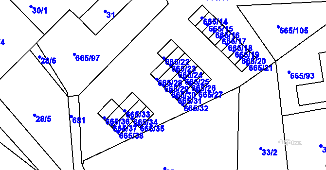 Parcela st. 665/29 v KÚ Svatava, Katastrální mapa