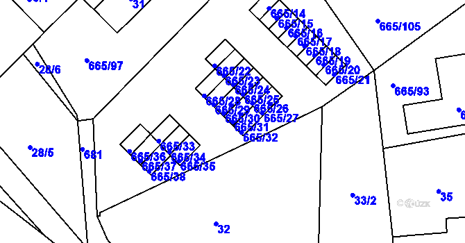 Parcela st. 665/31 v KÚ Svatava, Katastrální mapa