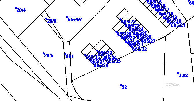 Parcela st. 665/33 v KÚ Svatava, Katastrální mapa