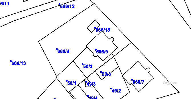 Parcela st. 666/9 v KÚ Svatava, Katastrální mapa