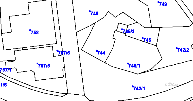 Parcela st. 744 v KÚ Svatava, Katastrální mapa