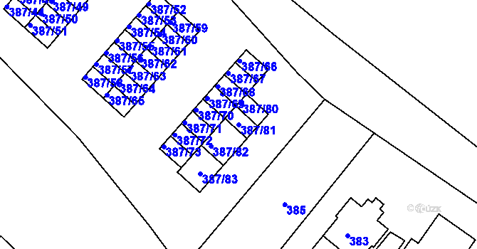 Parcela st. 387/81 v KÚ Svatava, Katastrální mapa
