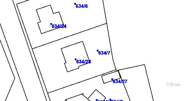 Parcela st. 634/7 v KÚ Svatava, Katastrální mapa