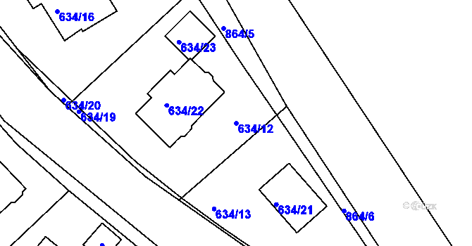 Parcela st. 634/12 v KÚ Svatava, Katastrální mapa