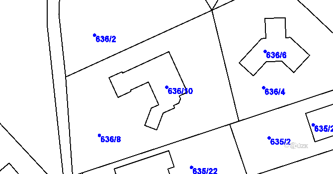 Parcela st. 636/10 v KÚ Svatava, Katastrální mapa