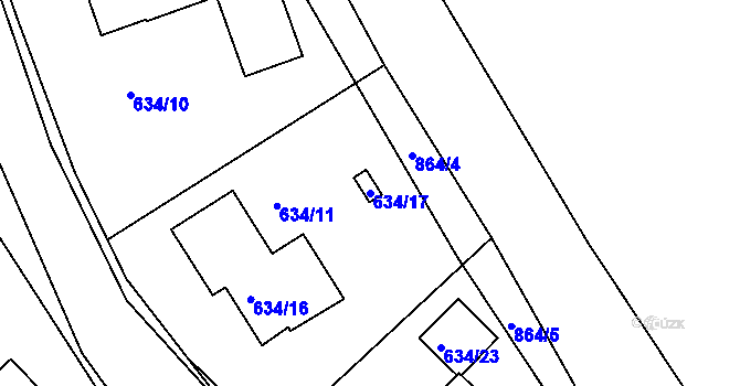 Parcela st. 634/17 v KÚ Svatava, Katastrální mapa