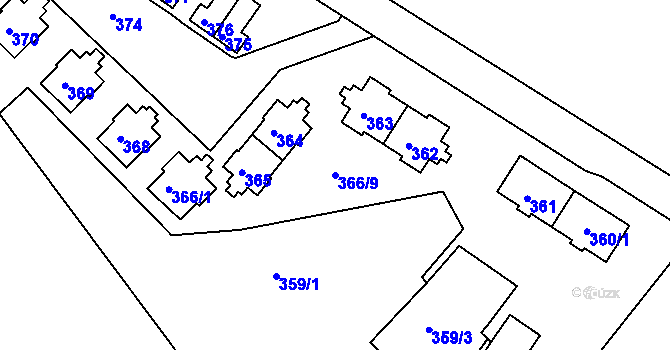 Parcela st. 366/9 v KÚ Svatava, Katastrální mapa