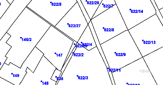 Parcela st. 622/4 v KÚ Svatava, Katastrální mapa
