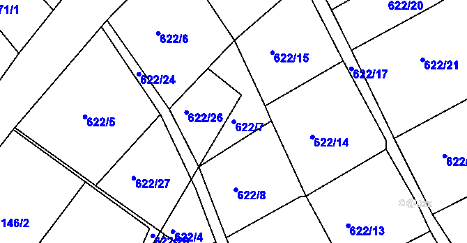 Parcela st. 622/7 v KÚ Svatava, Katastrální mapa